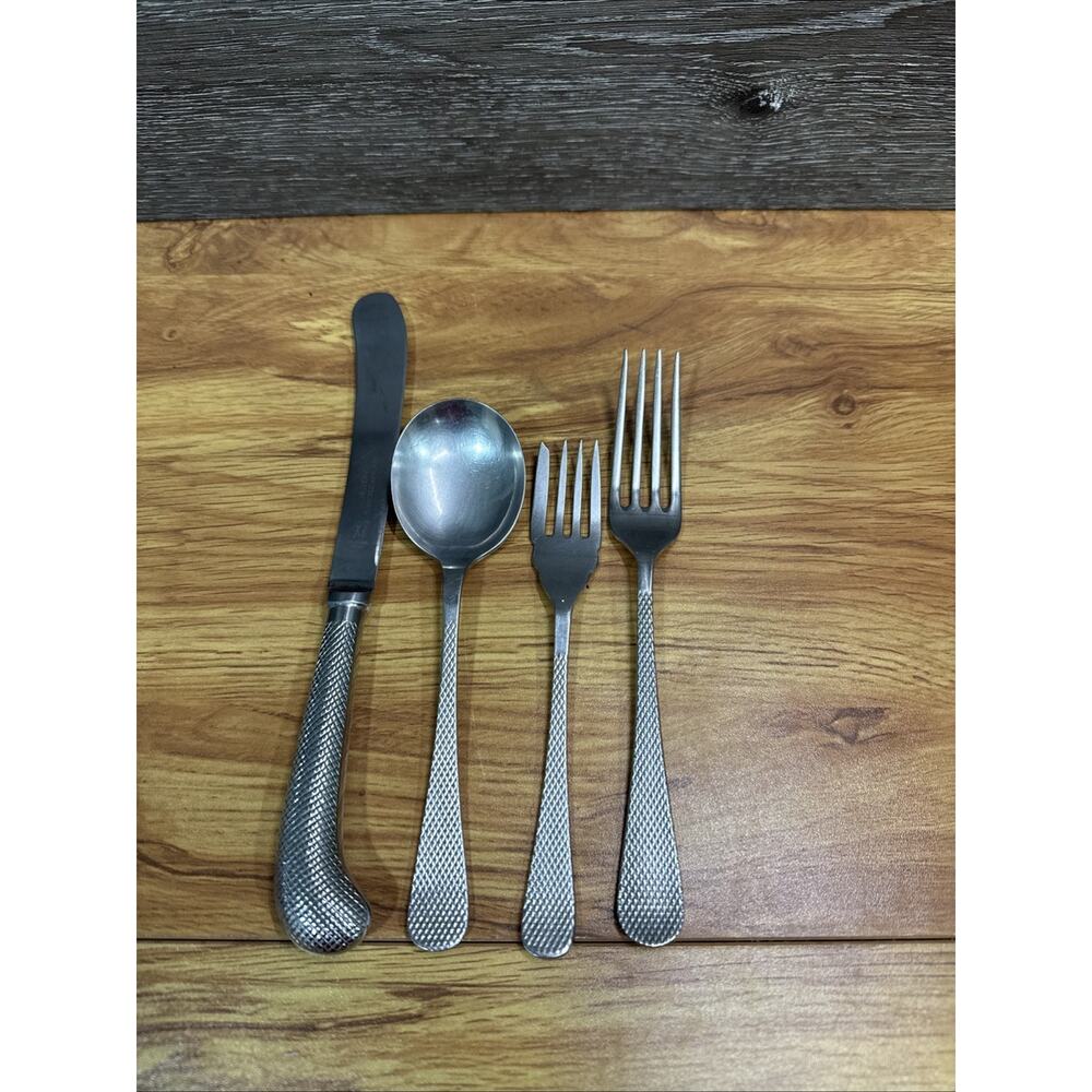 VTG Gentry ABBEY SHEFFIELD ENGLAND Glossy Textured Stainless 4 Pc Flatware Set
